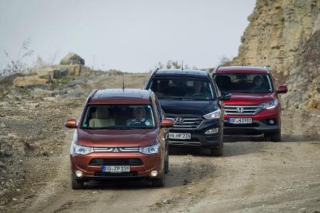 Honda CR-V, Hyundai Santa Fe, Mitsubishi Outlander, Frontansicht
