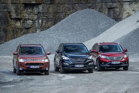 Honda CR-V, Hyundai Santa Fe, Mitsubishi Outlander, Frontansicht