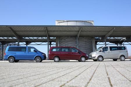 VW Multivan 2.0 TDI, Mercedes Viano 2.0 CDI, Ford Tourneo Custom, Seitenansicht