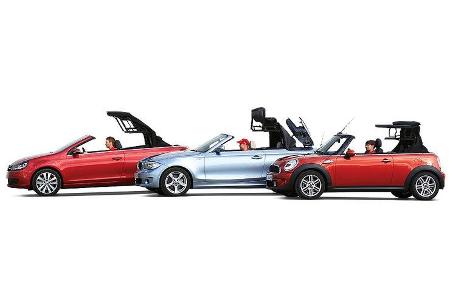 Vergleichstest VW Golf Cabrio, mini Cooper S Cabrio, BMW 1er Cabrio