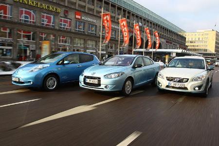 Elektroautos Nissan Leaf, Renault Fluence Z. E., Volvo C30 Electric