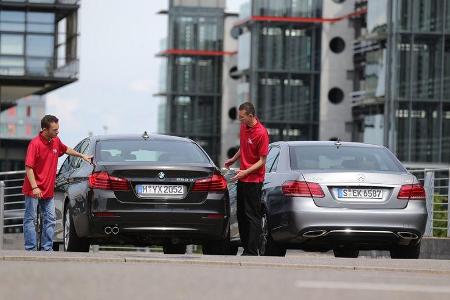BMW 520d, Mercedes E 220 CDI, Heckansicht