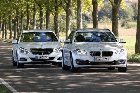 BMW 520d Touring, Mercedes E 220 Bluetec T, Frontansicht BMW 520d Touring, Mercedes E 220 Bluetec T, Frontansicht