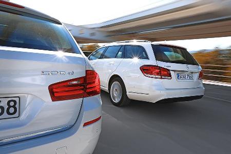 BMW 520d Touring, Mercedes E 220 Bluetec T, Heckansicht