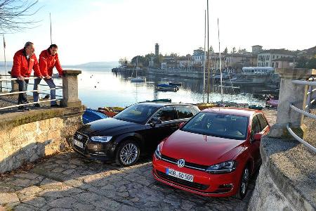 VW Golf GTI 2.0 TDI, Audi A3 Sportback 2.0 TDI, Frontansicht, Hafen VW Golf GTI 2.0 TDI, Audi A3 Sportback 2.0 TDI, Frontansicht, Hafen