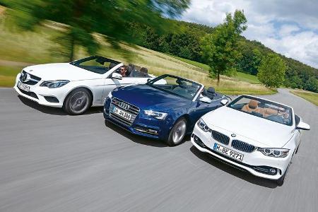 Audi S5 Cabrio, BMW 435i Cabrio, Mercedes E 400 Cabrio, Frontansicht Audi S5 Cabrio, BMW 435i Cabrio, Mercedes E 400 Cabrio, Frontansicht