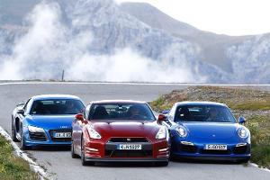 Audi R8 LMX, Nissan GT-R und Porsche 911 Turbo S