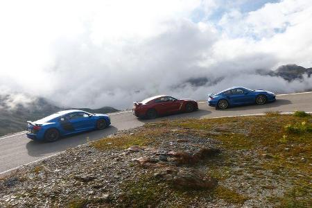 Audi R8 LMX, Nissan GT-R, Porsche 911 Turbo S, Seitenansicht