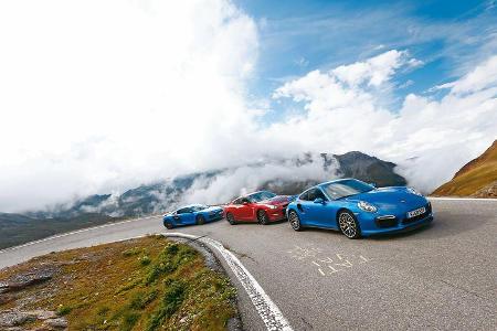 Audi R8 LMX, Nissan GT-R, Porsche 911 Turbo S, Frontansicht
