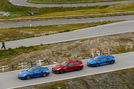 Audi R8 LMX, Nissan GT-R, Porsche 911 Turbo S, Seitenansicht