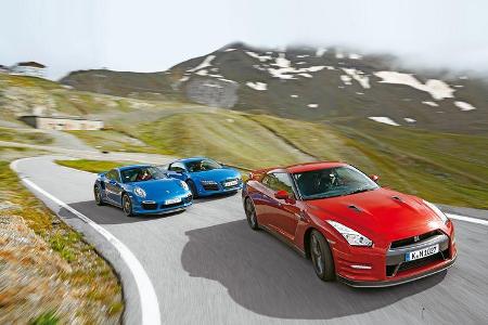 Audi R8 LMX, Nissan GT-R, Porsche 911 Turbo S, Frontansicht