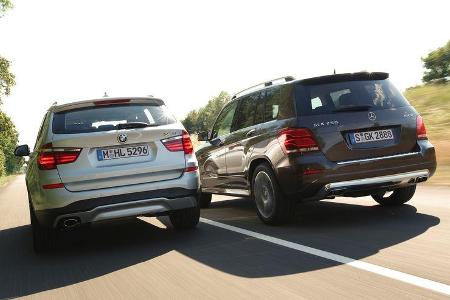 BMW X3 xDRIVE 20d, Mercedes GLK 250 Bluetec 4Matic, Heckansicht