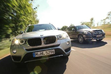 BMW X3 xDRIVE 20d, Mercedes GLK 250 Bluetec 4Matic, Frontansicht