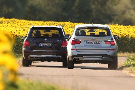 BMW X3 xDRIVE 20d, Mercedes GLK 250 Bluetec 4Matic, Heckansicht