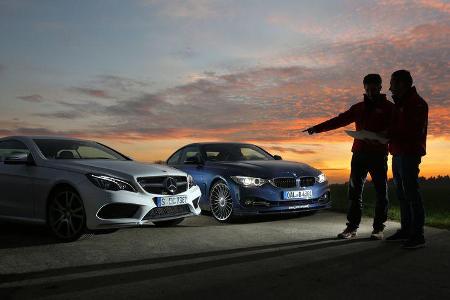 Alpina B4 Biturbo Coupé Allrad, Mercedes E 500 Coupé, Frontansicht, Lichter