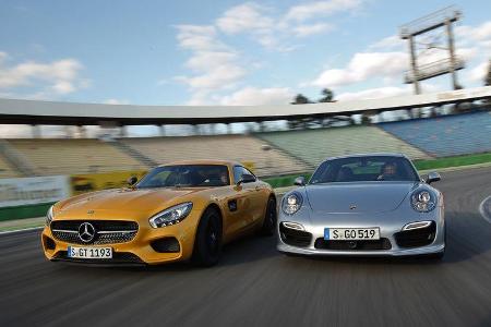 Mercedes-AMG GT S, Porsche 911 Turbo, Frontansicht Mercedes-AMG GT S, Porsche 911 Turbo, Frontansicht