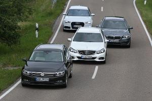 Audi A6 Avant 2.0 TFSI, BMW 528i Touring, Mercedes E 250 T Elegance, VW Passat Variant 2.0 TSI