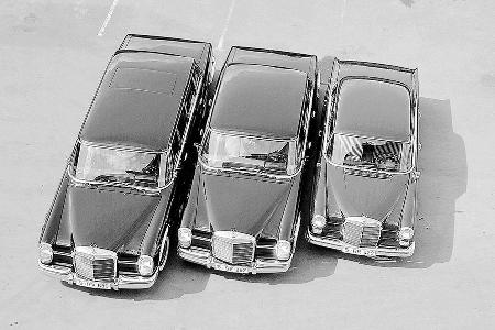 Mercedes-Benz Limousinen im Vergleich (v.l.n.r): 600 Pullman-Limousine, 600 Limousine, Baure1ihe 110.