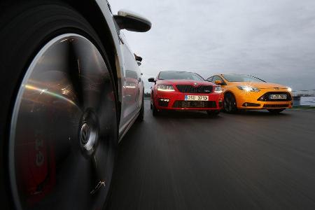 Ford Focus ST, Skoda Octavia RS, VW Golf GTI Performance, Frontansicht Ford Focus ST, Skoda Octavia RS, VW Golf GTI Performance, Frontansicht