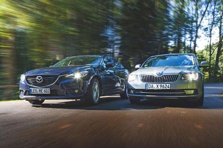Mazda 6 2.0i, Skoda Superb 1.4 TSI, Frontansicht Mazda 6 2.0i, Skoda Superb 1.4 TSI, Frontansicht
