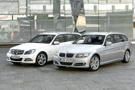 BMW 316d Touring, Mercedes C 180 CDI T Avantgarde, Seitenansicht BMW 316d Touring, Mercedes C 180 CDI T Avantgarde, Seitenansicht