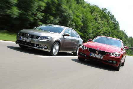 BMW 320d Automatik, VW Passat 2.0 TDI DSG, Frontansicht