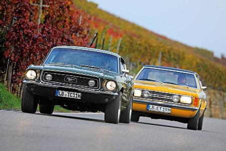 Ford Mustang V8, Ford Taunus 2300 GXL, Frontansicht Ford Mustang V8, Ford Taunus 2300 GXL, Frontansicht