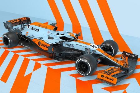 Gulf-Lackierung von McLaren für den Grand Prix von Monaco 2021 Gulf-Lackierung von McLaren für den Grand Prix von Monaco 2021