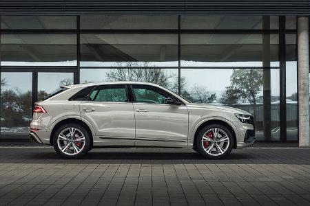 Audi Q8 60 TFSI e Quattro: Leistung 340 kW, 0-100 km/h: 5,4 vmax 240 km/h; Nettopreis ab 80.000 Euro.