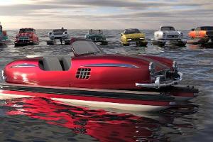 Floating Motors Oldtimer Klassiker Boot Katamaran Render