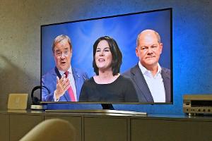 Wahl-Triell (v. l.): Armin Laschet (CDU), Annalena Baerbock (Grüne) und Olaf Scholz (SPD) ringen um die Nachfolge von Kanzle...