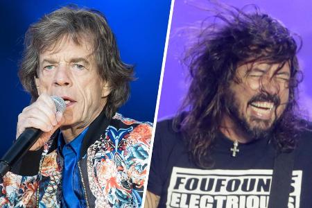 Mick Jagger (li.) und Dave Grohl rocken gemeinsam. Mick Jagger (li.) und Dave Grohl rocken gemeinsam.