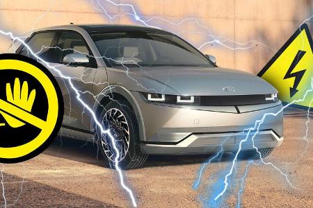Elektroauto Hyundai Ioniq 5 Stromschlag Achtung Blitz Warnung Elektroauto Hyundai Ioniq 5 Stromschlag Achtung Blitz Warnung