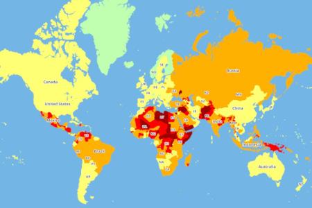 Anhand dreier Kriterien wurden Nationen und Regionen des Planeten eingeschätzt: Wie hoch ist das Terror-Risiko oder die Gefa... Anhand dreier Kriterien wurden Nationen und Regionen des Planeten eingeschätzt: Wie hoch ist das Terror-Risiko oder die Gefa...