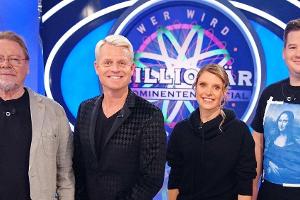 Jürgen von der Lippe, Guido Cantz, Evi Sachenbacher-Stehle und Chris Tall (v.l.) beim "Wer wird Millionär? - Prominenten-Spe...