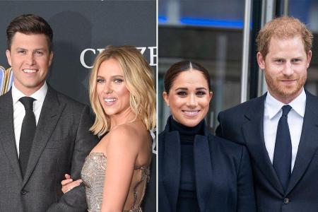 Sowohl Scarlett Johansson und Colin Jost (l.) als auch Herzogin Meghan und Prinz Harry (r.) haben 2021 Nachwuchs bekommen. Sowohl Scarlett Johansson und Colin Jost (l.) als auch Herzogin Meghan und Prinz Harry (r.) haben 2021 Nachwuchs bekommen.