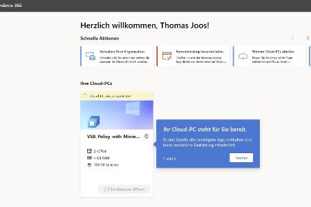 Nach dem Kauf richtet Microsoft den virtuellen PC für Windows 365 blitzschnell ein.