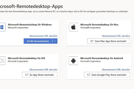 Download des Clients und Aufruf der URL für das Abonnement im RDP-Client