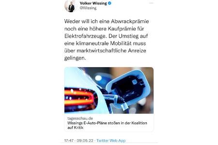 Wissing Tweet Dementi Abwrackprämie 9.5.2022 17:47 Uhr