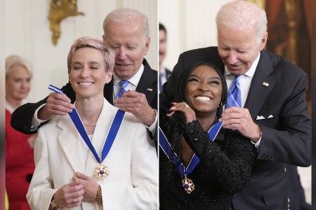 Joe Biden ehrt Megan Rapinoe und Simone Biles mit Freiheitsmedaille Joe Biden ehrt Megan Rapinoe und Simone Biles mit Freiheitsmedaille