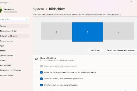 Windows 11 merkt sich die Position von Fenstern und Programmen beim Einsatz mehrerer Bildschirme