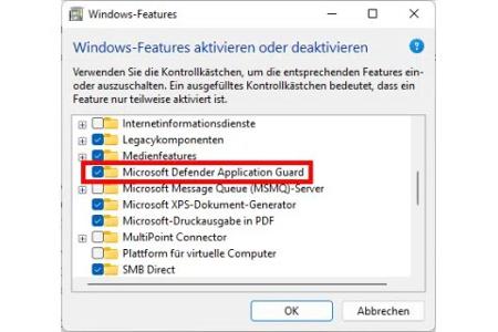 Für die Edge-Sandbox müssen Sie zunächst über die Systemsteuerung den Windows Defender Application Guard aktivieren.