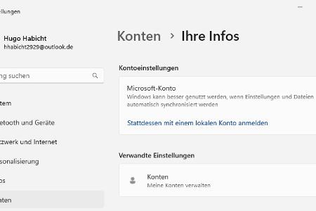 Nach der Windows-Installation kann das Konto in den „Einstellungen“ per Klick auf „Stattdessen mit einem lokalen Konto anmelden“ umgestellt werden.