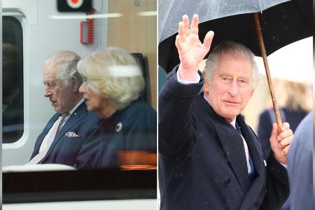 König Charles und Queen Consort Camilla: Im ICE ins verregnete Hamburg