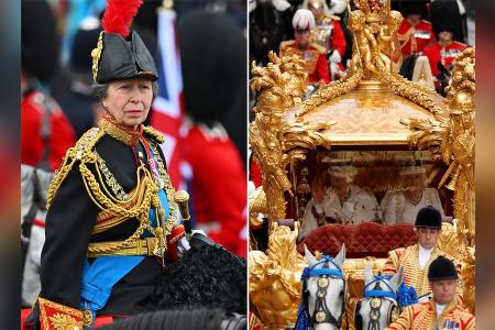 Prozession: Prinzessin Anne reitet hinter der Kutsche von Charles III. Prozession: Prinzessin Anne reitet hinter der Kutsche von Charles III.