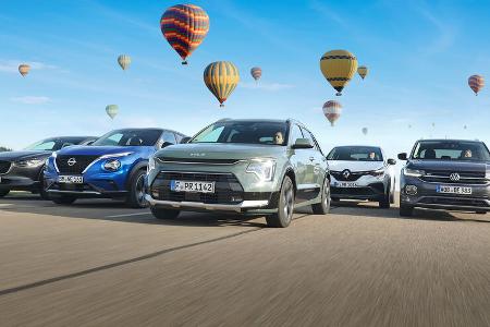 Kia Niro, Mazda CX-30, Nissan Juke, Renault Captur, VW T-Cross