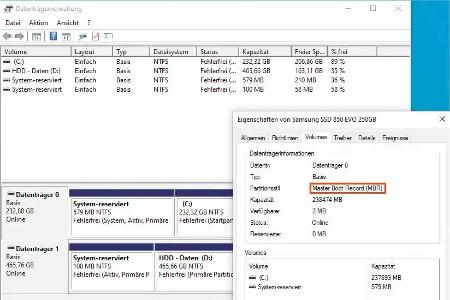 Falls die Festplatte in älteren PCs nie ausgetauscht wurde, enthält sie ggf. den alten MBR-Partitionsstil. Das ist wichtig für die Installation von Windows 11.