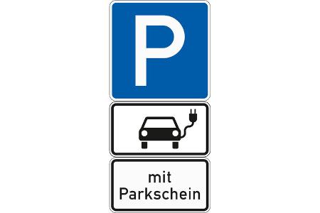 Richtzeichen 314 Parken Zusatzzeichen 1010-66 Bevorrechtigung elektrisch betriebener Fahrzeuge Zusatzzeichen 1053-31 Mit Parkschein Richtzeichen 314 Parken Zusatzzeichen 1010-66 Bevorrechtigung elektrisch betriebener Fahrzeuge Zusatzzeichen 1053-31 Mit Parkschein