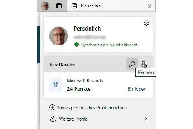Am schnellsten öffnen Sie den Passwortmanager von Edge über einen Klick auf das Profilbild.