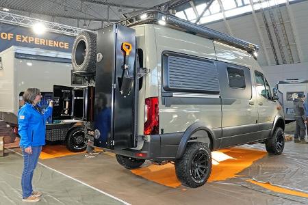 Heck, Seitenansicht, Staubox, Offroad-Bus, Offroadcamper